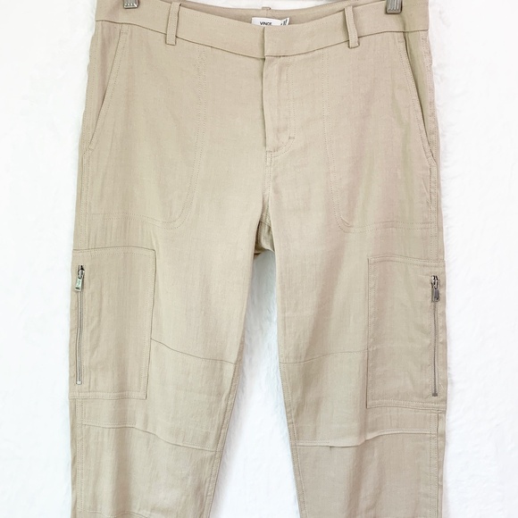 Vince Women's Linen Blend Cargo Jogger Trouser Pants Khaki Sz 4 - Picture 3 of 13